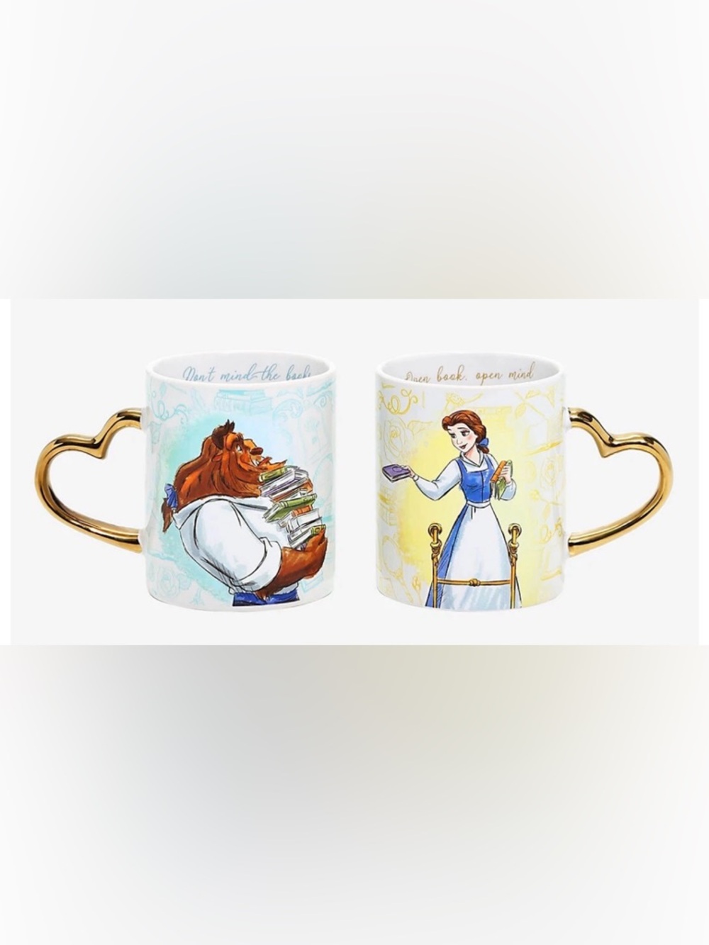 Disney Beauty and the Beast Heart Handle 14oz.  Mug Set, NEW IN BOX